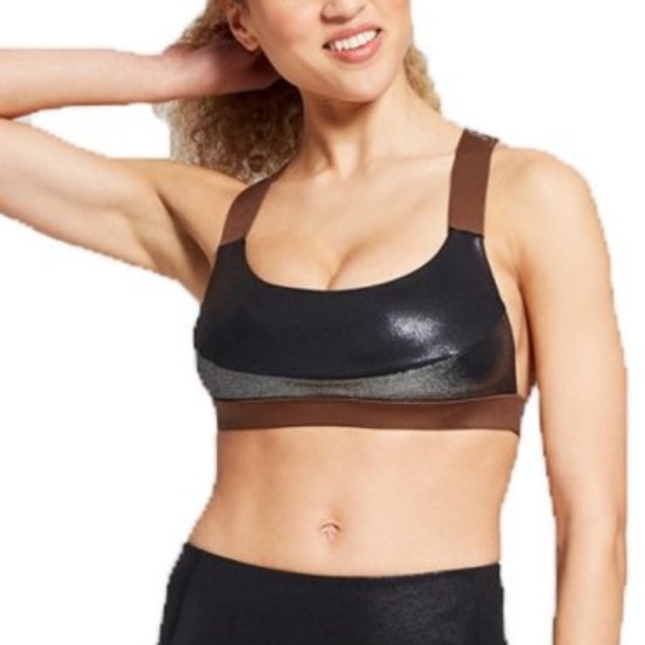 JoyLab Other - JoyLab Women Mixed Metal High Shine Sports Bra Black/Brown Women's Size Large